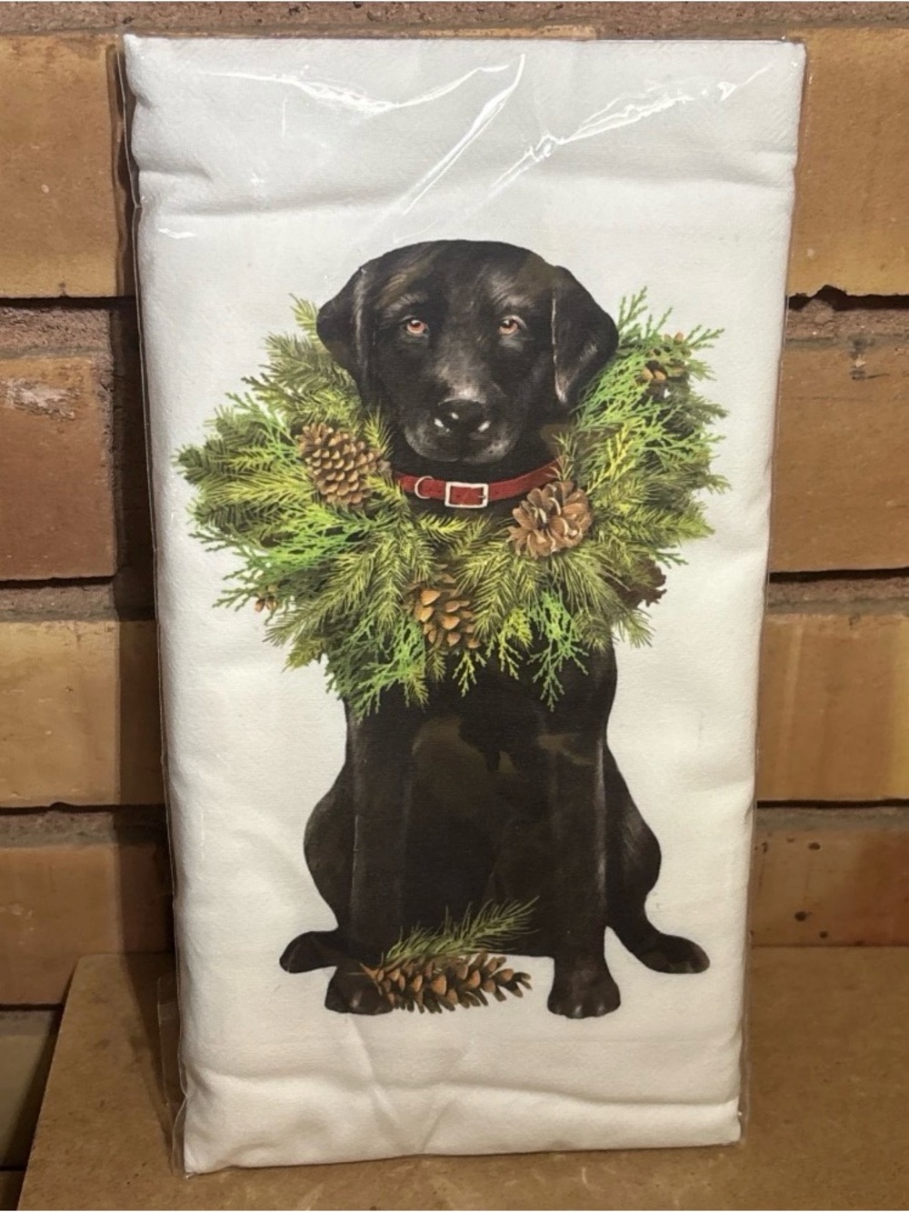 Mary Lake-Thompson Black Labrador Wreath Printed Flour Sack Dish Towel